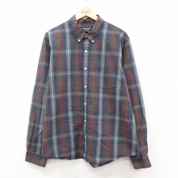 XL★古着 アバクロンビー 長袖 ブランド シャツ メンズ 00年代 00s 大きいサイズ コットン ボタンダウン 濃緑他 チェック 25dec09