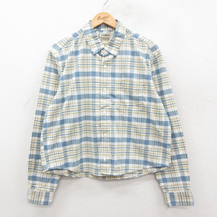 XL★古着 エルエルビーン 長袖 ブランド シャツ メンズ 00年代 00s ショート丈 ボタンダウン 黄他 チェック 25dec09