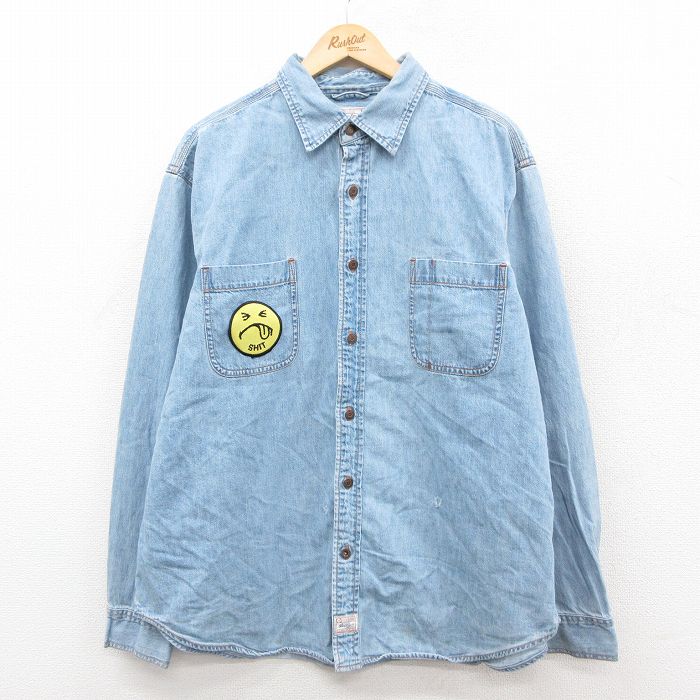 【20%OFF】XL★古着 リーバイス Levis シグネチャー 長袖 ブランド シャツ メンズ 00年代 00s スマイル 大きい コットン 薄紺 デニム 25dec09