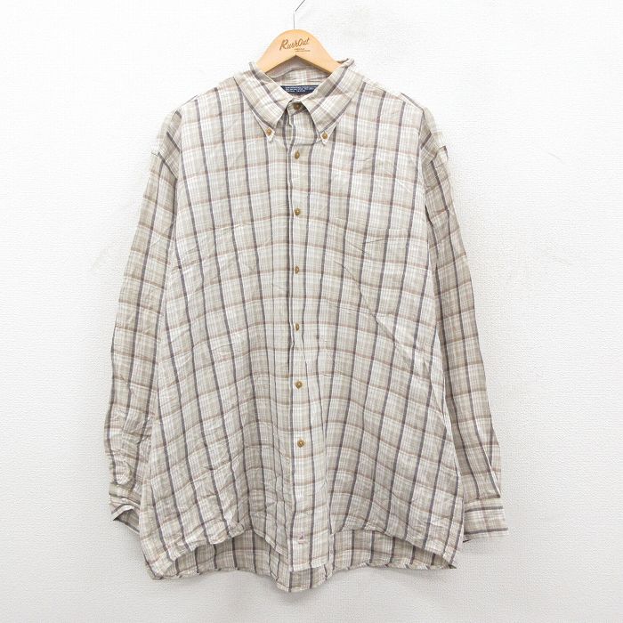 XL★古着 ノーティカ 長袖 ブランド シャツ メンズ 90年代 90s 大きいサイズ ボタンダウン ベージュ他 チェック 25dec09