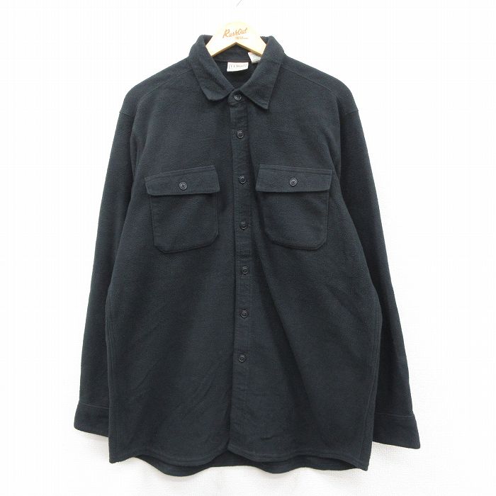 XL★古着 エルエルビーン 長袖 ブランド フリース シャツ メンズ 00年代 00s 大きいサイズ ロング丈 黒 25dec09