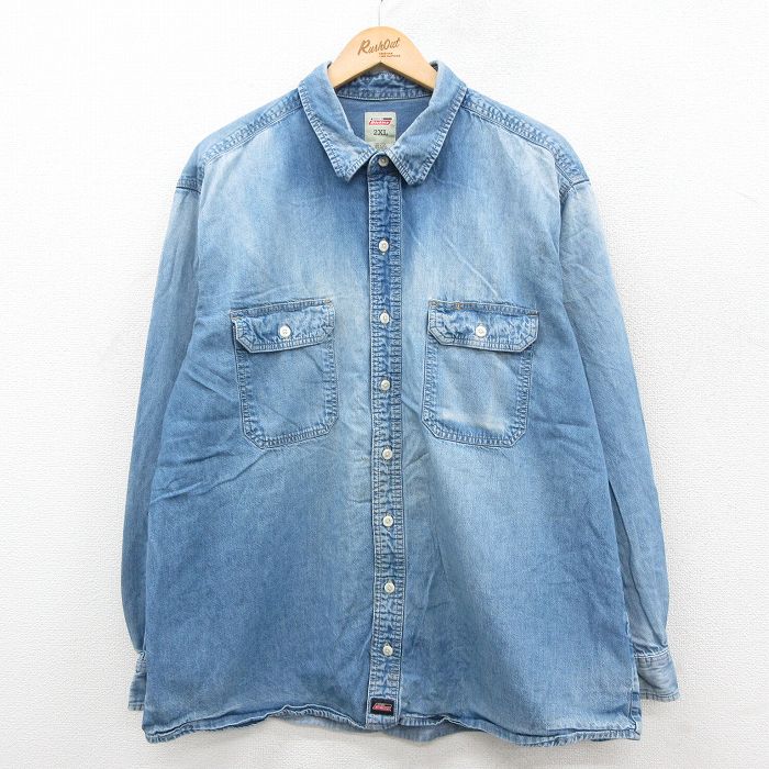 【20%OFF】XL★古着 ディッキーズ 長袖 ブランド シャツ メンズ 大きいサイズ コットン 紺 デニム 25dec09
