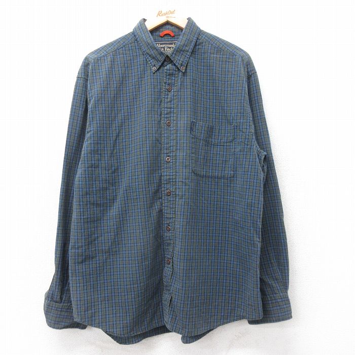 XL★古着 アバクロンビー 長袖 ブランド シャツ メンズ 90年代 90s コットン ボタンダウン 紺他 チェック 25dec17