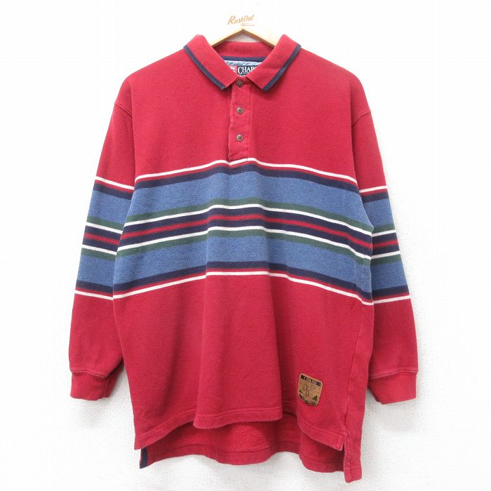 L★古着 ラルフローレン チャップス 長袖 ブランド ポロ シャツ メンズ 90年代 90s 鹿の子 裏起毛 コットン 赤他【spe】 25dec17