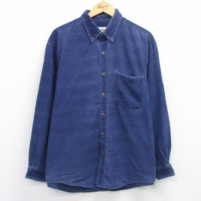XL★古着 エディーバウアー 長袖 ブランド シャツ メンズ 00年代 00s コーデュロイ コットン ボタンダウン 紺 25dec20