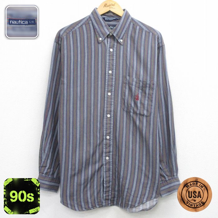 【50%OFF】ノーティカ 90s 長袖シャツ ストライプ ネイビー XL | 古着