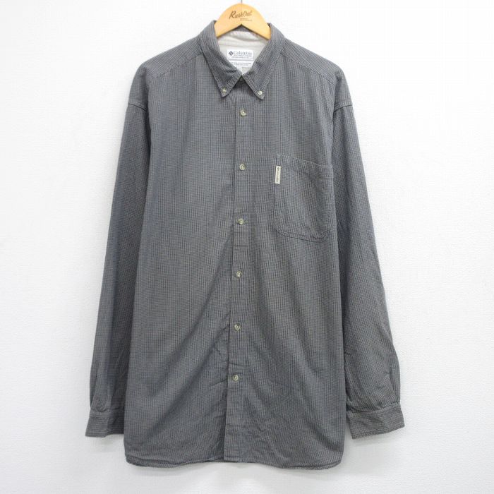 XL★古着 コロンビア 長袖 ブランド シャツ メンズ 00年代 00s 大きいサイズ ロング丈 コットン ボタンダウン 紺他 チェック 25dec20