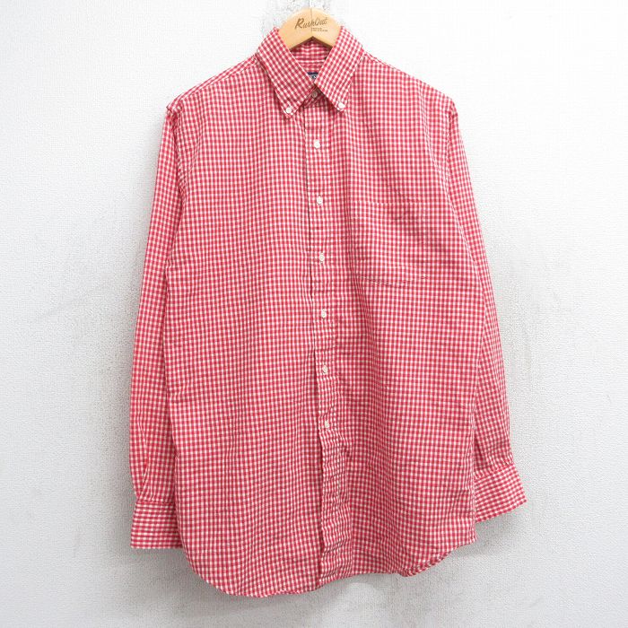 M★古着 ランズエンド 長袖 ブランド シャツ メンズ 00年代 00s ボタンダウン 赤他 ギンガム チェック 26jan19