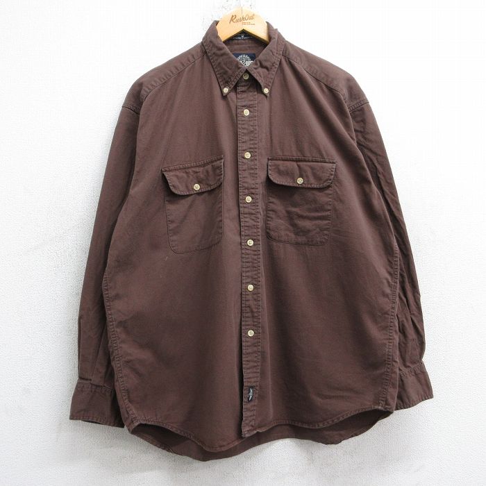 XL★古着 ドッカーズ 長袖 ブランド シャツ メンズ 00年代 00s コットン ボタンダウン 茶 26jan19