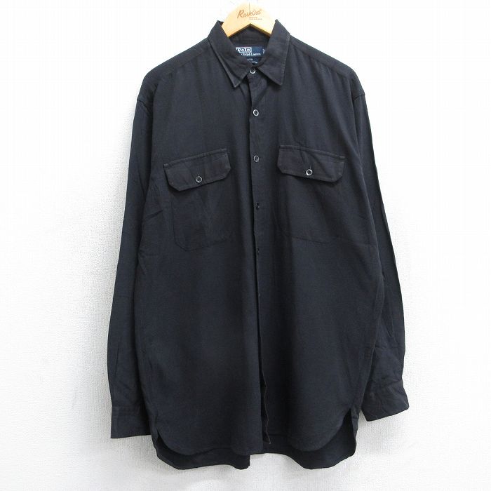 XL★古着 ラルフローレン 長袖 ブランド シャツ メンズ 90年代 90s GISHIRT ロング丈 シルク 黒【spe】 26jan22