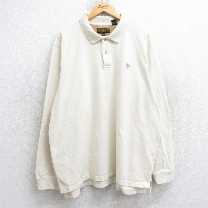 XL★古着 ティンバーランド 長袖 ブランド ポロ シャツ メンズ 00年代 00s ワンポイントロゴ 大きいサイズ コットン 薄ベージュ 26jan22