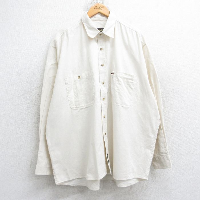 XL★古着 ティンバーランド 長袖 ブランド シャツ メンズ 00年代 00s 大きいサイズ リネン 薄ベージュ 26jan22