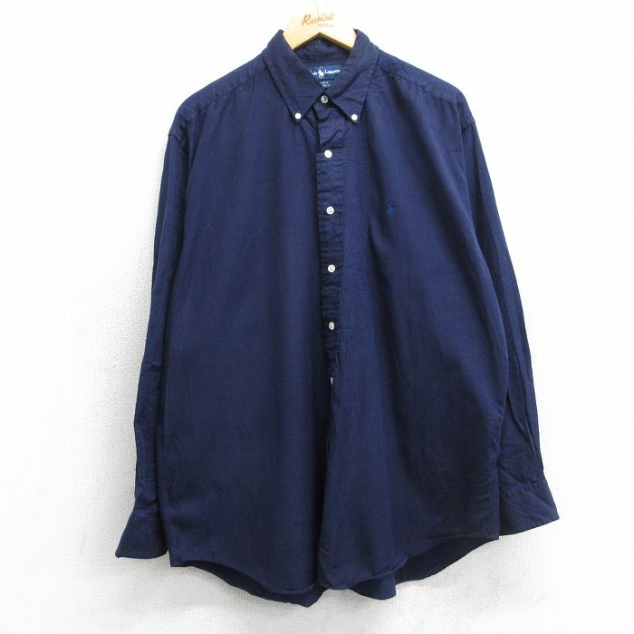 XL★古着 ラルフローレン 長袖 ブランド シャツ メンズ 90年代 90s ワンポイントロゴ BLAKE 大きいサイズ シルク ボタンダウン 紺 26jan22