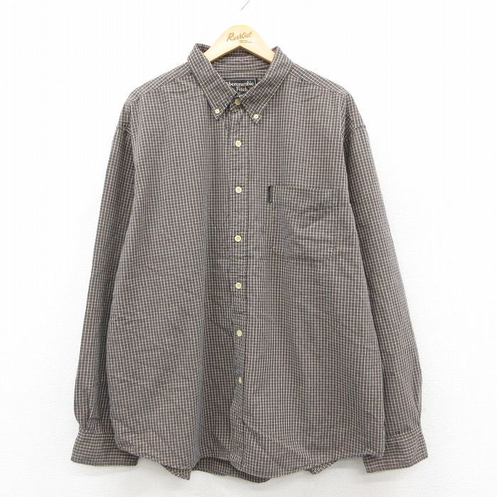 XL★古着 アバクロンビー 長袖 ブランド シャツ メンズ 90年代 90s 大きいサイズ コットン ボタンダウン 茶他 チェック【spe】 26jan29