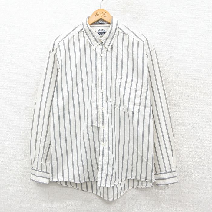 XL★古着 ドッカーズ 長袖 ブランド シャツ メンズ 90年代 90s ワンポイントロゴ コットン ボタンダウン 白他 ストライプ 26jan29