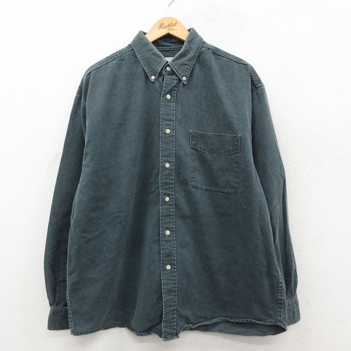 XL★古着 エディーバウアー 長袖 ブランド シャツ メンズ 00年代 00s 大きいサイズ コットン ボタンダウン 濃グレー 26jan29