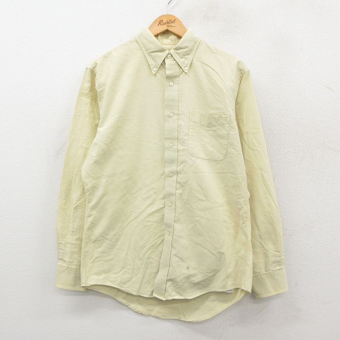 L★古着 ランズエンド 長袖 ブランド シャツ メンズ 00年代 00s ボタンダウン 黄 26jan29