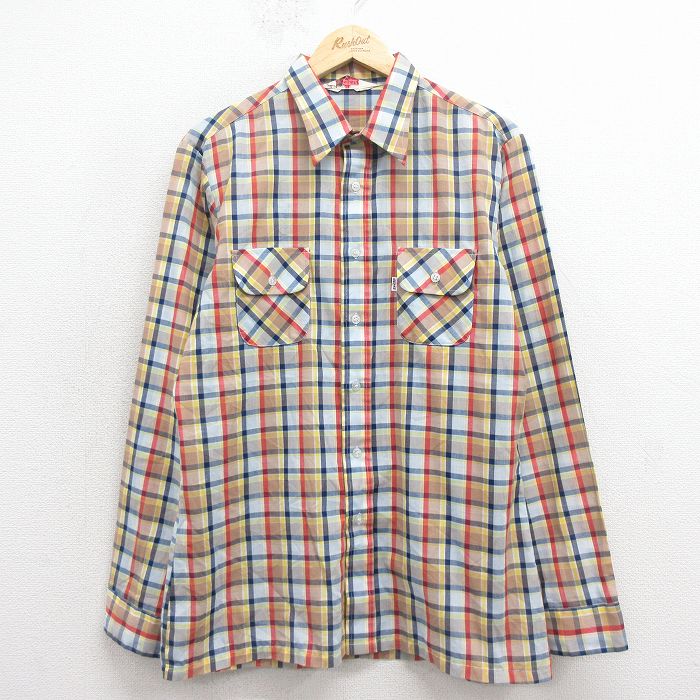 M★古着 リーバイス Levis 長袖 ブランド シャツ メンズ 70年代 70s ビッグE 茶他 チェック【spe】 26jan29