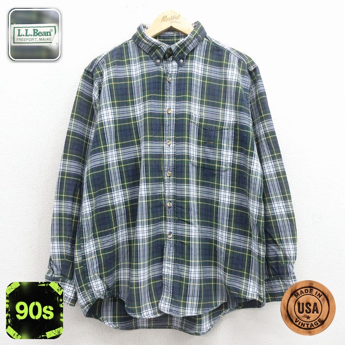 【50%OFF】エルエルビーン 90s 長袖シャツ グリーンチェック XL | 古着