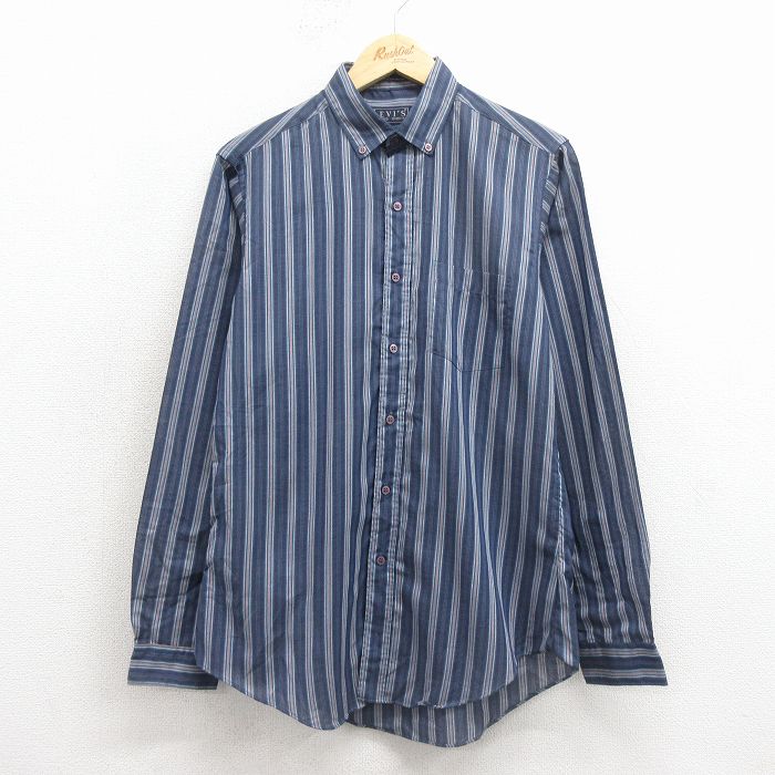 M★古着 リーバイス Levis 長袖 ブランド シャツ メンズ 80年代 80s ボタンダウン 紺 ストライプ 26jan29
