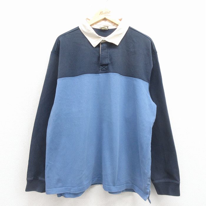 XL★古着 エルエルビーン 長袖 ブランド ラガー シャツ メンズ 00年代 00s 大きいサイズ ロング丈 コットン 紺他 26jan29