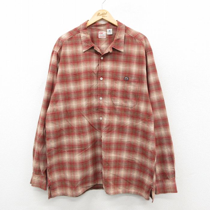 XL★古着 リーバイス Levis 長袖 ブランド シャツ メンズ 大きいサイズ ロング丈 コットン 開襟 オープンカラー 赤他 オンブレ チェック【spe】 26feb09