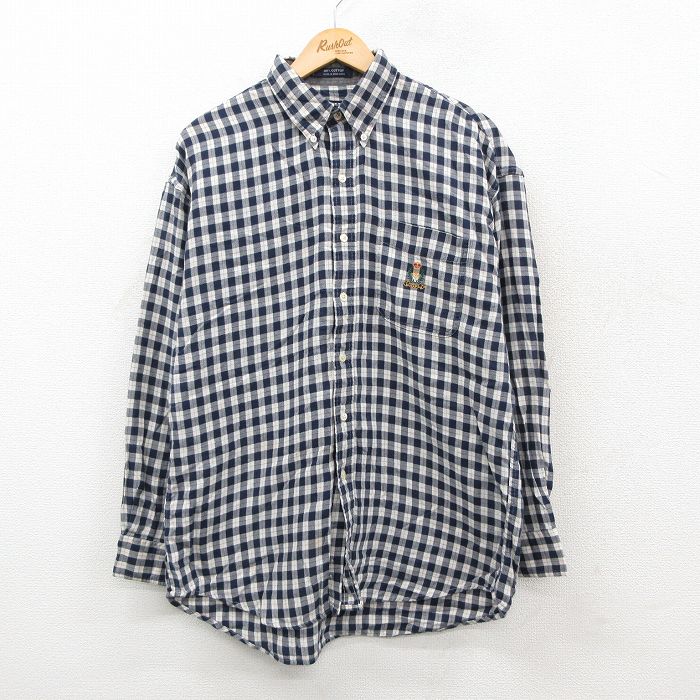【20%OFF】ラルフローレン 90s 長袖シャツ ワンポイントロゴ ネイビーチェック XL | 古着
