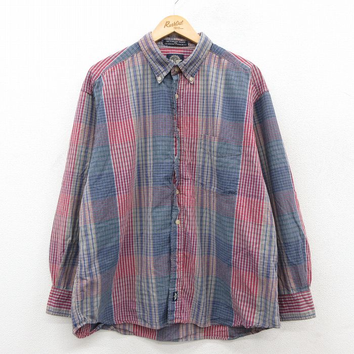 XL★古着 ドッカーズ 長袖 ブランド シャツ メンズ 90年代 90s 大きいサイズ コットン ボタンダウン 紺他 チェック【spe】 26feb09