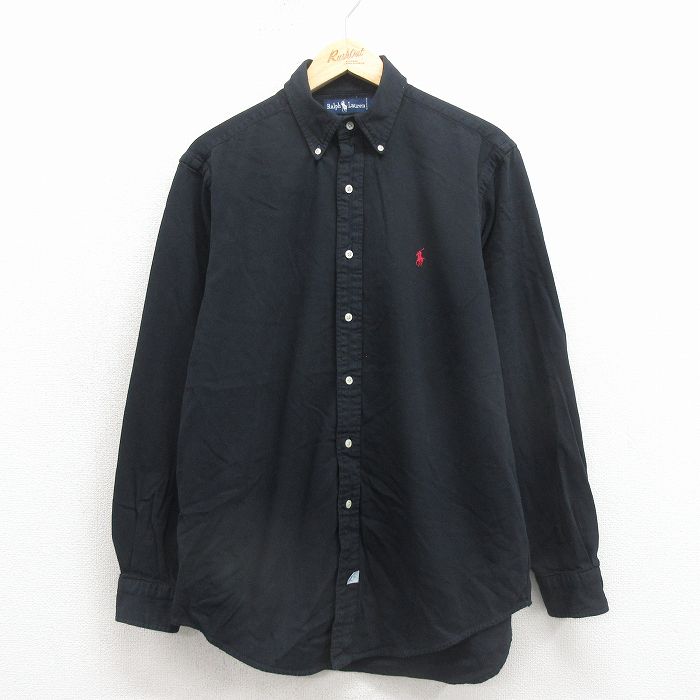 90s 長袖シャツ ワンポイントロゴ ブラック L | 古着
