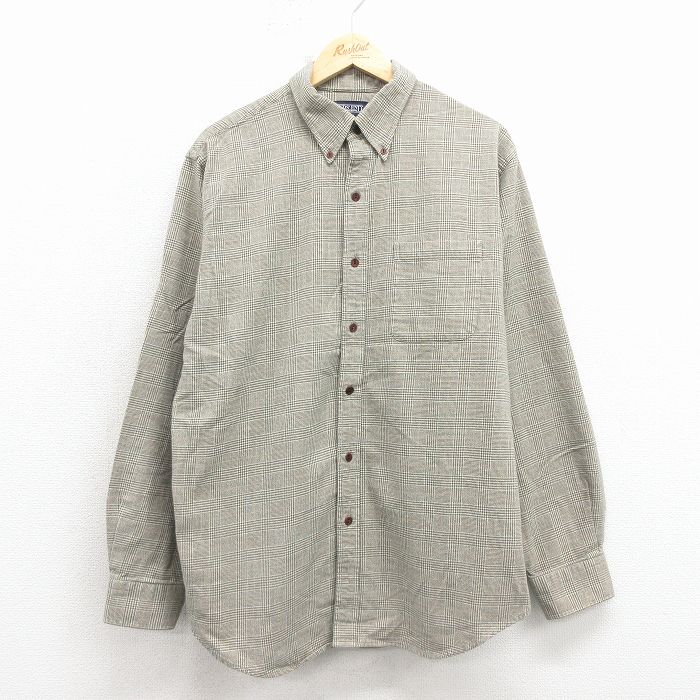 XL★古着 ランズエンド 長袖 ブランド シャツ メンズ 00年代 00s コットン ボタンダウン 緑他 26feb09