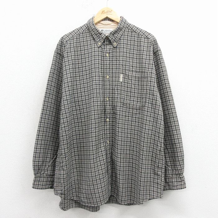 XL★古着 コロンビア 長袖 ブランド シャツ メンズ 大きいサイズ コットン ボタンダウン 黒他 チェック 26feb09