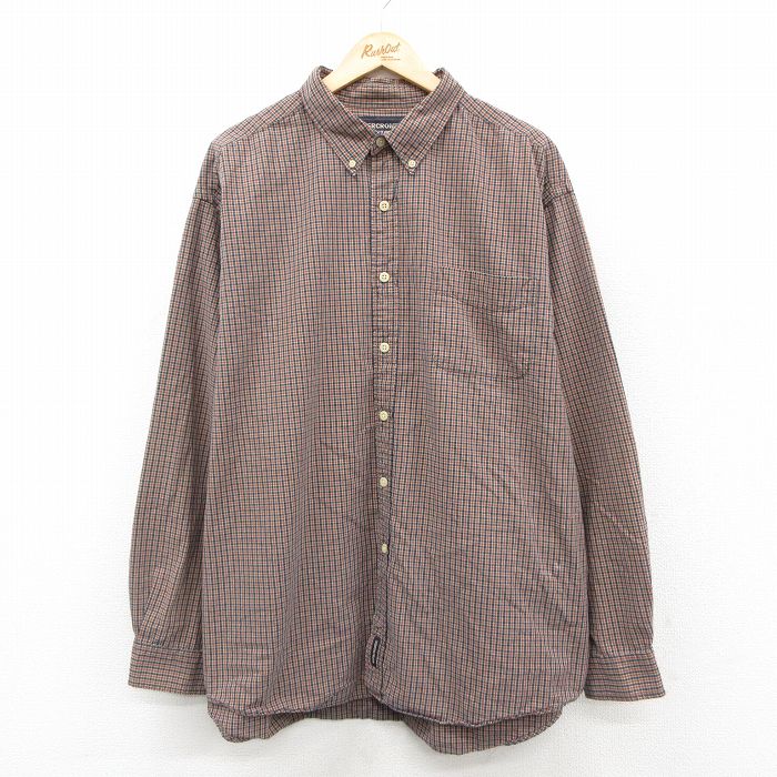 XL★古着 アバクロンビー 長袖 ブランド シャツ メンズ 大きいサイズ ロング丈 コットン ボタンダウン 紺系他 チェック 26feb14