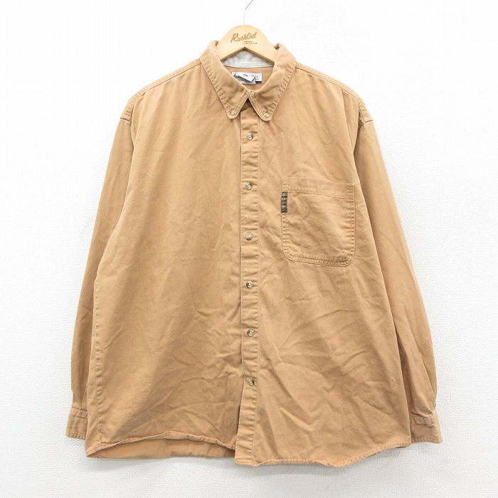 XL★古着 コロンビア 長袖 ブランド シャツ メンズ 00年代 00s 大きいサイズ コットン ボタンダウン 茶 26feb14