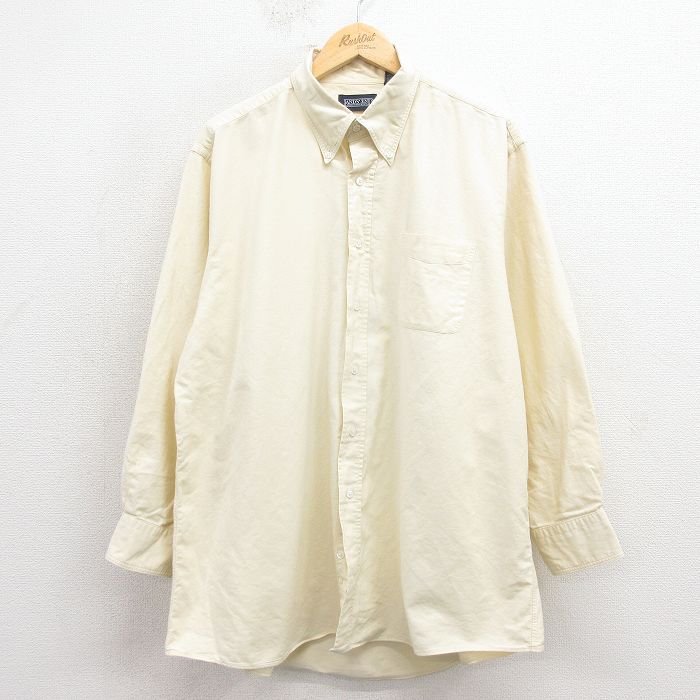 XL★古着 ランズエンド 長袖 ブランド シャツ メンズ 00年代 00s 大きいサイズ コットン ボタンダウン 薄黄 26feb16
