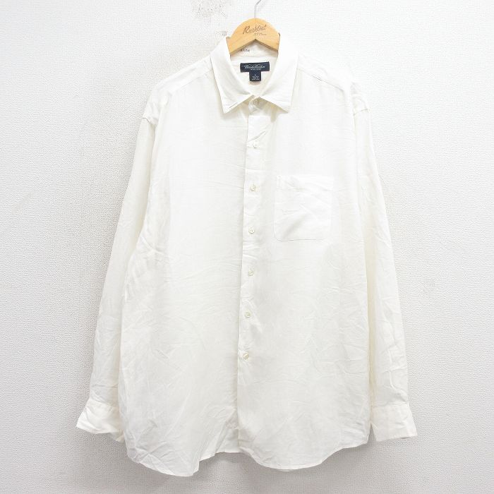 XL★古着 ブルックスブラザーズ 長袖 ブランド シャツ メンズ 大きいサイズ リネン 白 26feb16