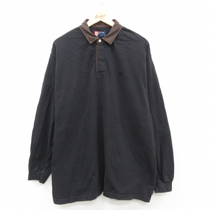 XL★古着 ラルフローレン チャップス 長袖 ブランド ラガー シャツ メンズ 90年代 90s ワンポイントロゴ 大きいサイズ コットン 黒他 26feb19