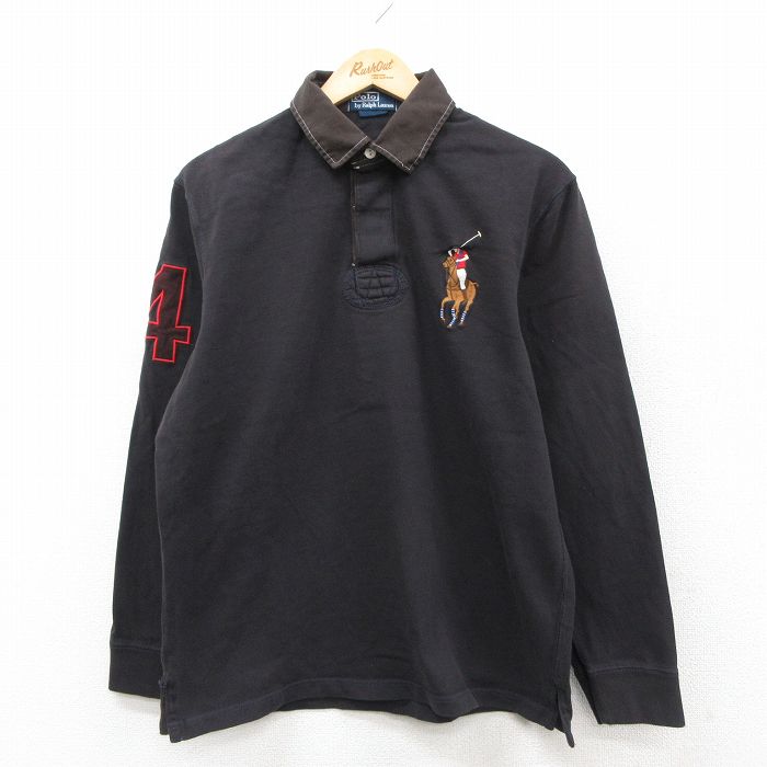 S★古着 ラルフローレン 長袖 ブランド ラガー シャツ メンズ ビッグポニー コットン 黒他 26feb19