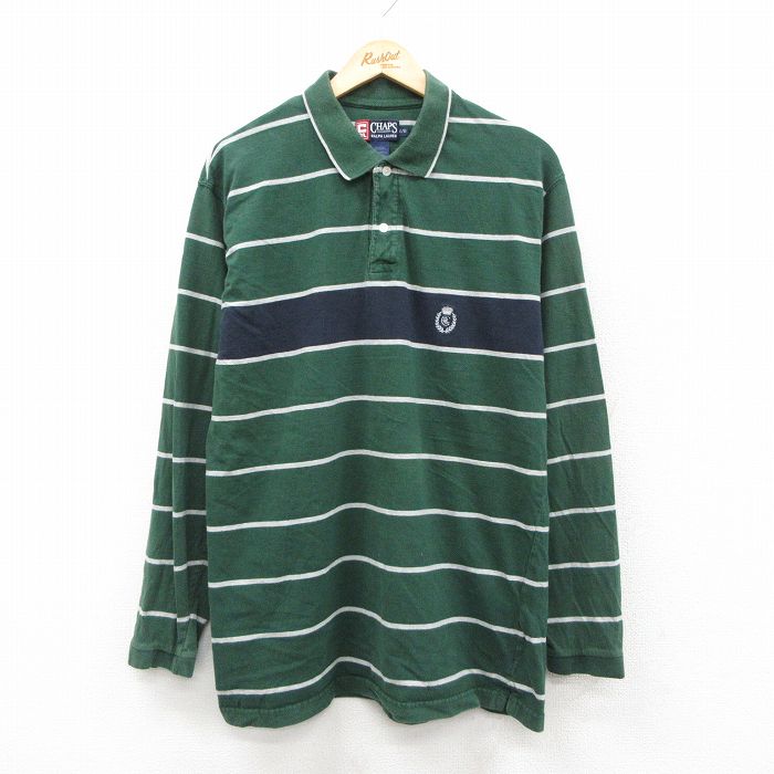 ラルフローレン 90s 長袖ポロシャツ ワンポイントロゴ グリーンボーダー L | 古着