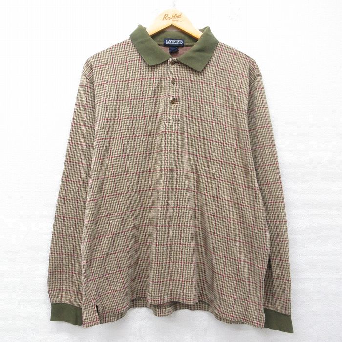 【20%OFF】ランズエンド 00s 長袖ポロシャツ ベージュ千鳥格子 XL | 古着