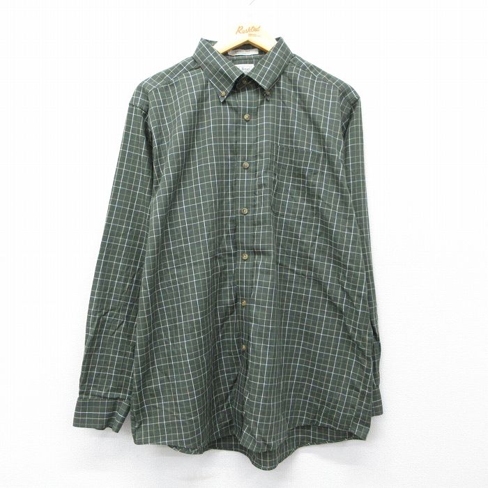 XL★古着 エルエルビーン 長袖 ブランド シャツ メンズ 00年代 00s コットン ボタンダウン 緑他 チェック 26mar02