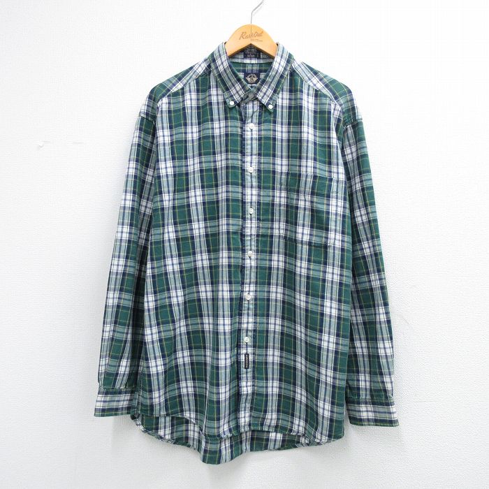 XL★古着 ドッカーズ 長袖 ブランド シャツ メンズ 大きいサイズ コットン ボタンダウン 緑他 チェック 26mar04