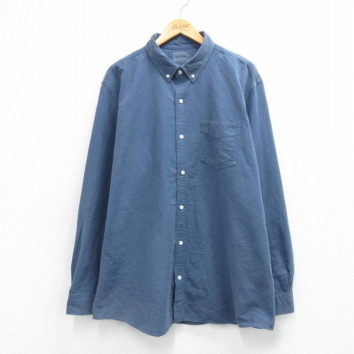 XL★古着 エルエルビーン 長袖 ブランド シャツ メンズ 大きいサイズ ロング丈 コットン ボタンダウン 紺 26mar04