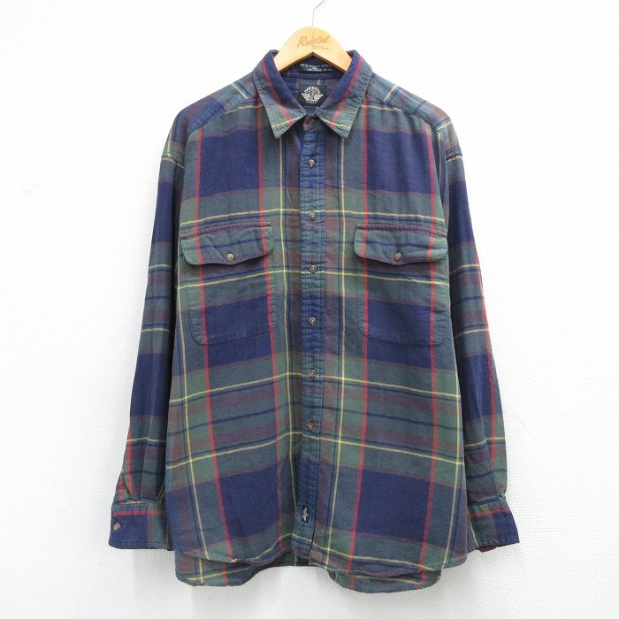 XL★古着 ドッカーズ 長袖 ブランド シャツ メンズ 90年代 90s 大きいサイズ コットン 紺他 チェック 26mar04