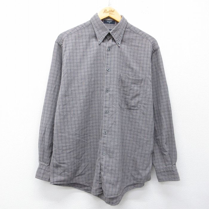 L★古着 ノーティカ 長袖 ブランド シャツ メンズ コットン ボタンダウン グレー他 チェック 26mar04