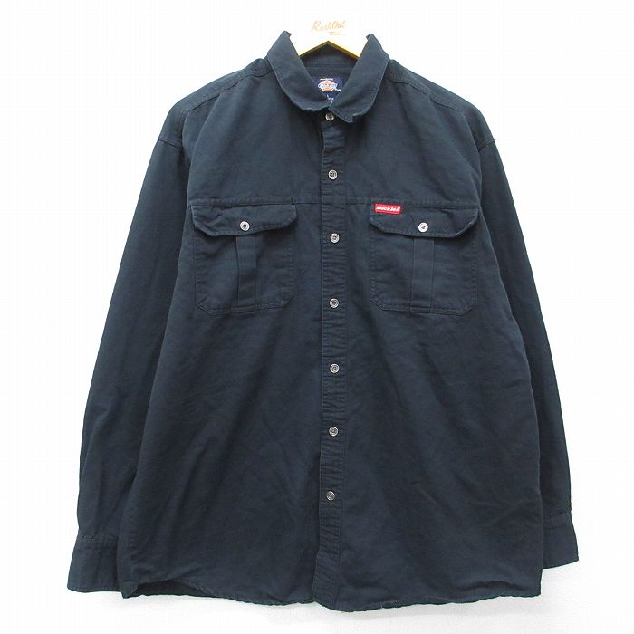 XL★古着 ディッキーズ 長袖 ブランド シャツ メンズ コットン 黒 26mar04