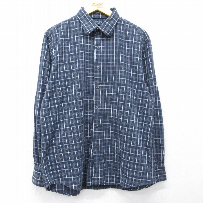 XL★古着 ドッカーズ 長袖 ブランド シャツ メンズ コットン 紺他 チェック 26mar04