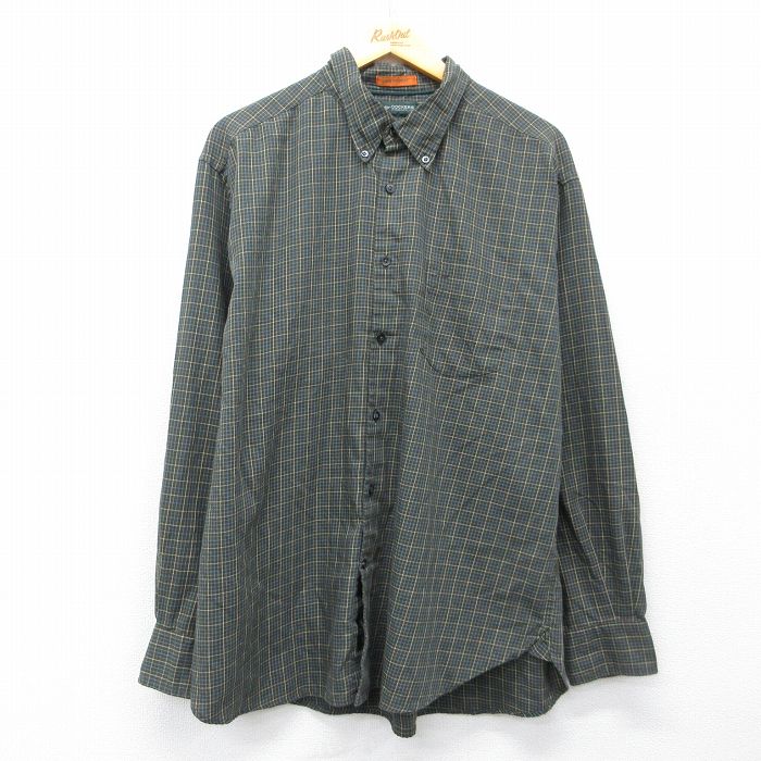 XL★古着 ドッカーズ 長袖 ブランド シャツ メンズ 大きいサイズ ロング丈 ボタンダウン 緑系他 チェック 26mar04