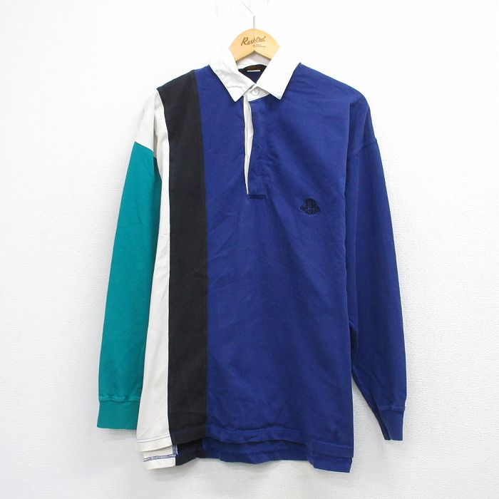 【20%OFF】エディーバウアー 90s 長袖ラガーシャツ ワンポイントロゴ ブルー L | 古着