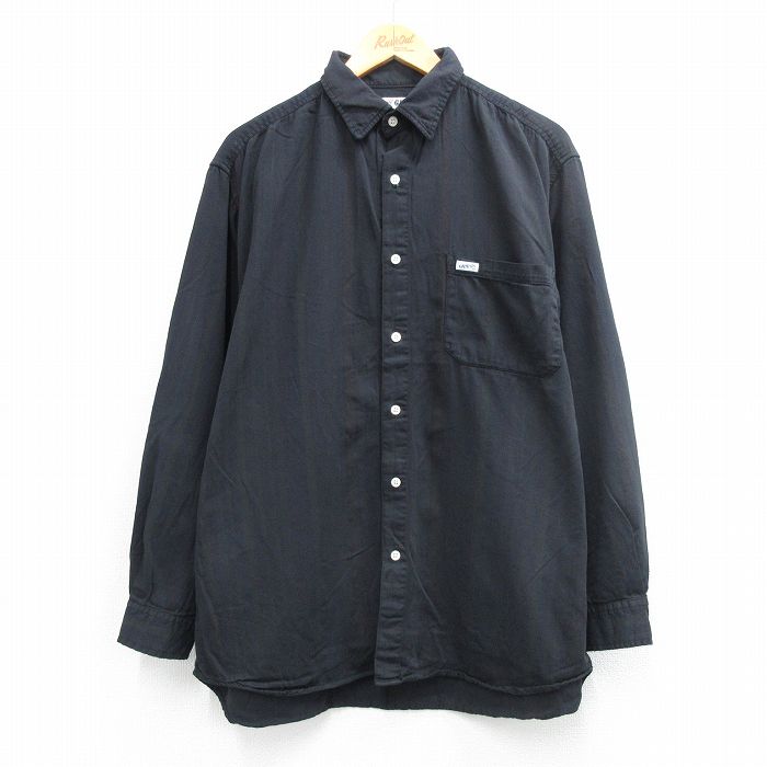 XL★古着 ゲス GUESS 長袖 ブランド シャツ メンズ 90年代 90s コットン USA製 黒他 ストライプ 26mar09