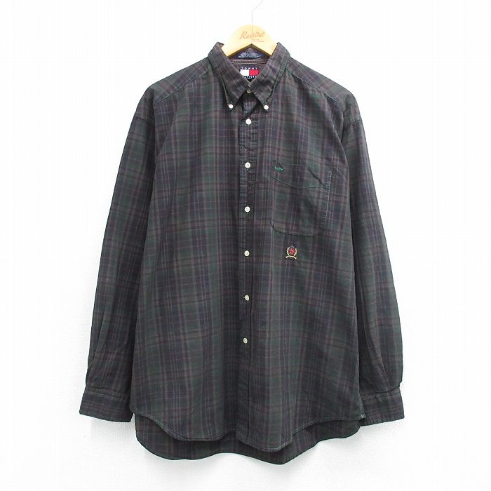 【20%OFF】トミーヒルフィガー 90s 長袖シャツ ワンポイントロゴ グリーンチェック XL | 古着
